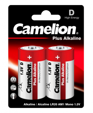 Батарейка Camelion LR20-BP2 D 20000mAh (2шт) блистер Plus Alkaline
