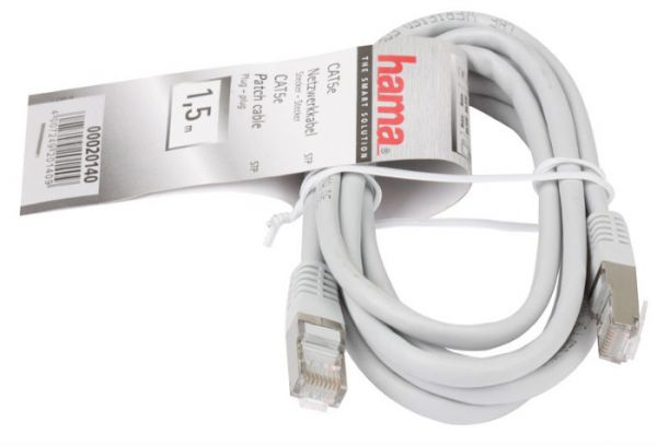 Патч-корд HAMA H-20140 8p8c (RJ45) (m-m) CAT5e STP 1.5 м 1000 Мбит/с серый
